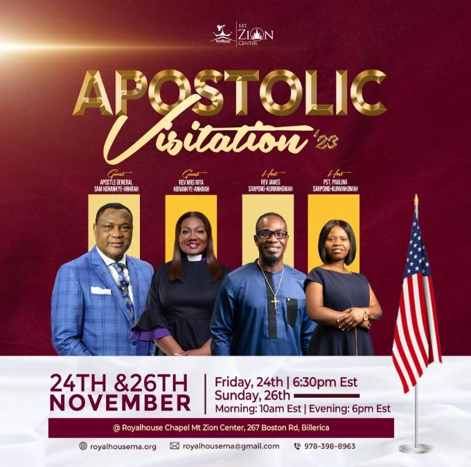 Apostolic Visitation main flyer with the four speakers, dates, times and venue in Billerica, MA