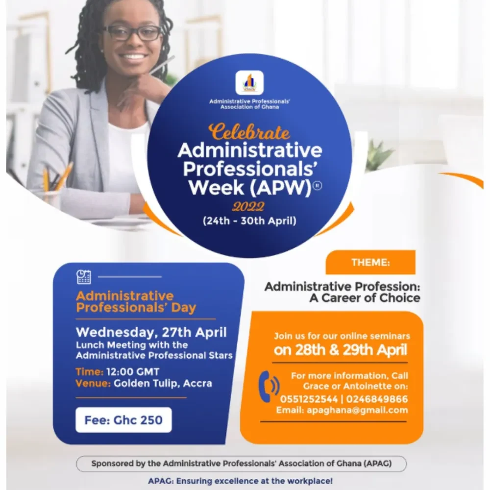 Blue and orange Administrative Professionals' Week 2022 flyer