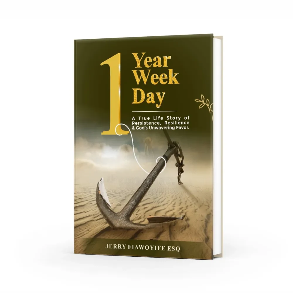 Book cover for 1 Year Week Day with gold title and an anchor in desert sand