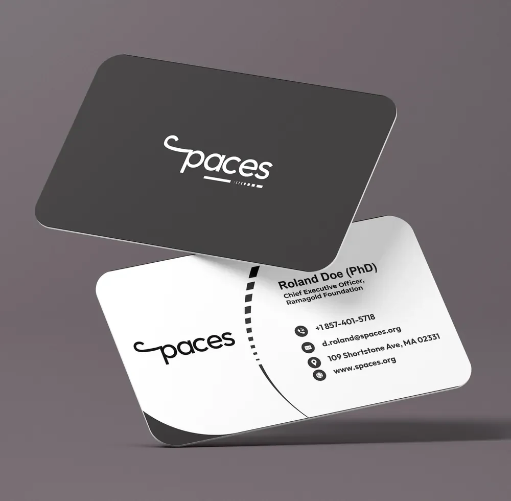 Charcoal and white Spaces business cards