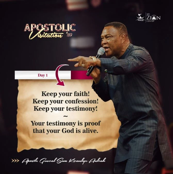 Day 1 sermon quote slide from Apostle General Sam Korankye-Ankrah on a parchment card