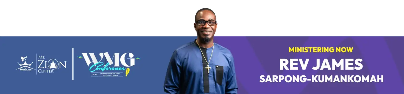 Ministering Now lower-third for Rev James Sarpong-Kumankomah