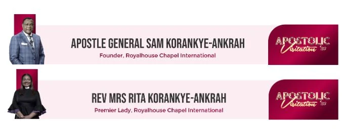 Name lower-thirds for Apostle General Sam Korankye-Ankrah and Rev Mrs Rita Korankye-Ankrah