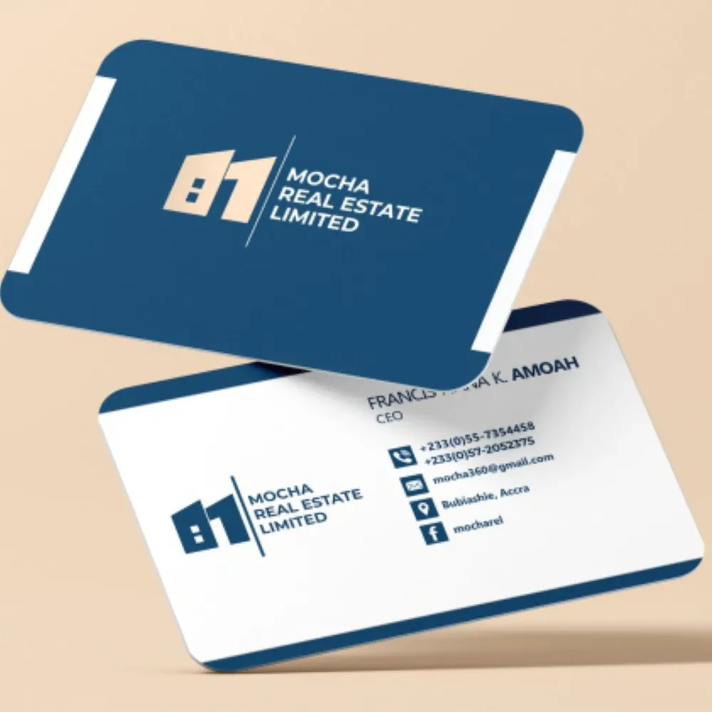 Navy and white Mocha Real Estate business cards