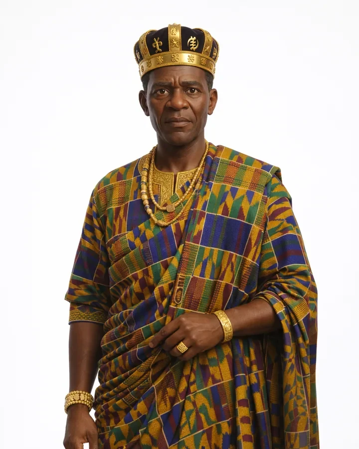 The King in kente cloth and a gold crown