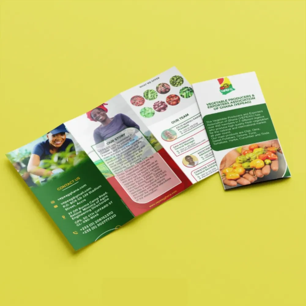Vegetable Producers and Exporters Association of Ghana tri-fold brochure in green and red