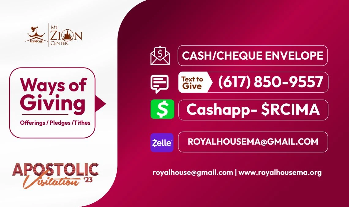 Ways of Giving slide listing cash envelope, text-to-give, Cash App and Zelle