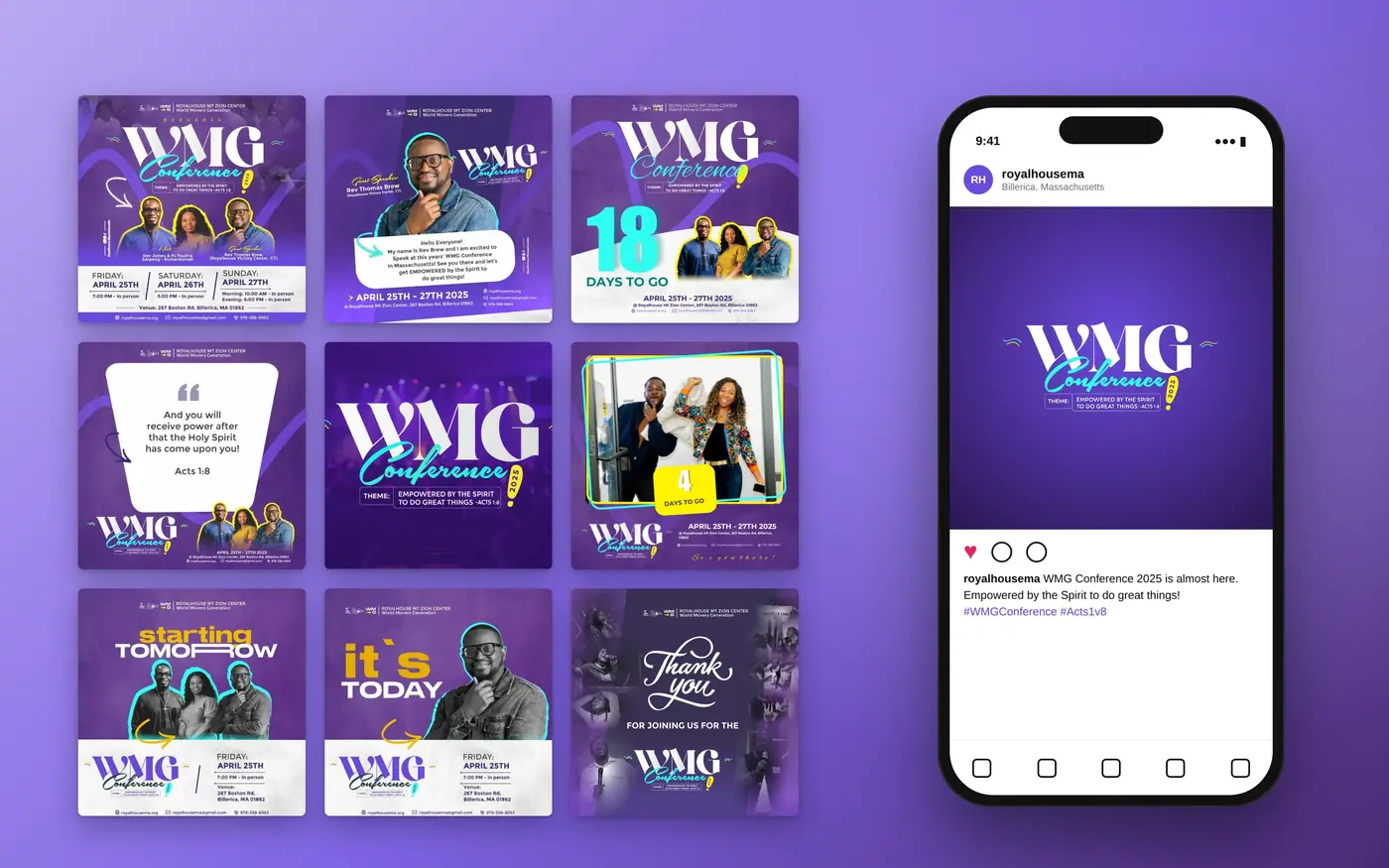 WMG Conference 2025 campaign: social graphics beside a phone showing the event logo